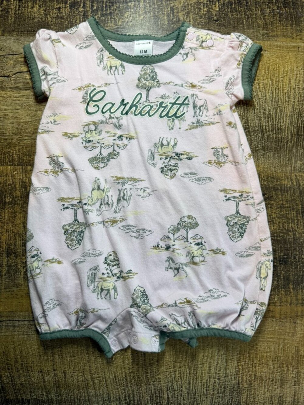 Carhartt Baby Girls Green Nature Print Short Sleeve Romper 12M